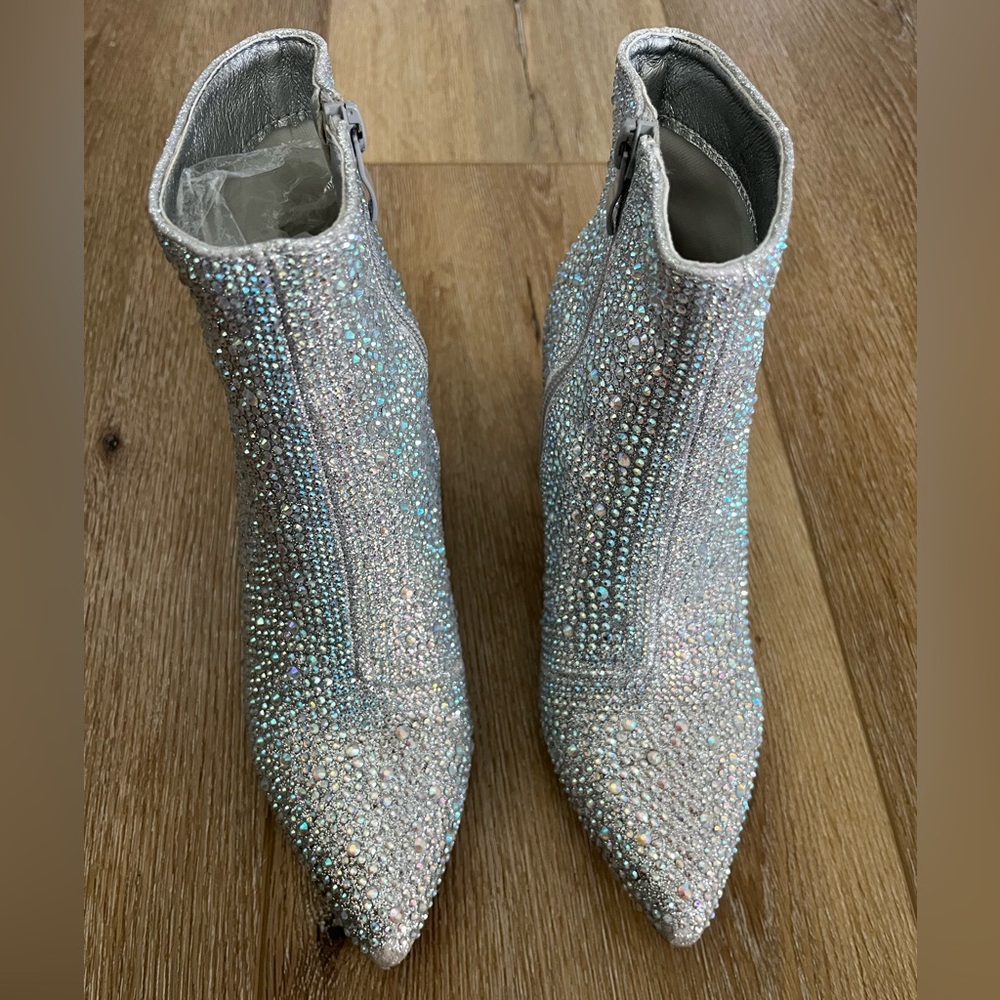Women Rhinestone Block Chunky Heel Ankle Bootie